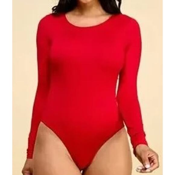 Intimately Free People Long Sleeve Seamless Crewneck Bodysuit Red Medium Large - Picture 2 of 8